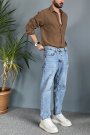 %100 Pamuk Oversize Uzun Kollu Kahverengi Keten Gömlek