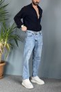 %100 Pamuk Oversize Uzun Kollu Siyah Keten Gömlek