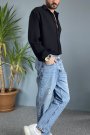 %100 Pamuk Oversize Uzun Kollu Siyah Keten Gömlek