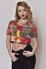 78 Baskılı Çok Renkli Crop Kırmızı T-Shirt