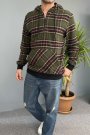 Arkası Kedi Baskılı Kapüşonlu Sweatshirt Kanguru Cepli Oversize