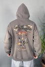 Authentic Baskılı Oversize Cepli Antrasit Kapüşonlu Sweatshirt