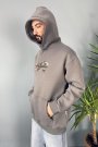 Authentic Baskılı Oversize Cepli Antrasit Kapüşonlu Sweatshirt