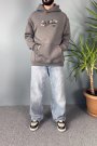 Authentic Baskılı Oversize Cepli Antrasit Kapüşonlu Sweatshirt