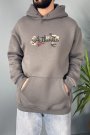 Authentic Baskılı Oversize Cepli Antrasit Kapüşonlu Sweatshirt