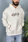 Authentic Baskılı Oversize Cepli Ekru Kapüşonlu Sweatshirt