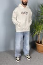 Authentic Baskılı Oversize Cepli Ekru Kapüşonlu Sweatshirt