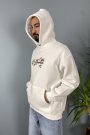 Authentic Baskılı Oversize Cepli Ekru Kapüşonlu Sweatshirt