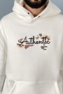 Authentic Baskılı Oversize Cepli Ekru Kapüşonlu Sweatshirt