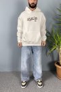 Authentic Baskılı Oversize Cepli Ekru Kapüşonlu Sweatshirt