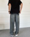 Baggy Kalıp Eskitme Antrasit Yıkamalı Denim Jean Kot Pantolon