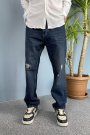 Baggy Kalıp Lacivert Denim Jean - Kot Pantolon Yırtık Detaylı
