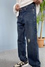 Baggy Kalıp Lacivert Denim Jean - Kot Pantolon Yırtık Detaylı
