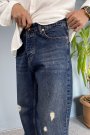 Baggy Kalıp Lacivert Denim Jean - Kot Pantolon Yırtık Detaylı