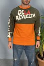Baskılı Haki Bisiklet Yaka Oversize İnce Sweatshirt