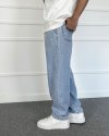 Beli Lastikli Bağcıklı Baggy Kalıp Mavi Jean