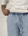 Beli Lastikli Bağcıklı Baggy Kalıp Mavi Jean