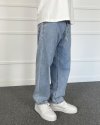 Beli Lastikli Bağcıklı Baggy Kalıp Mavi Jean