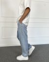 Beli Lastikli Bağcıklı Baggy Kalıp Mavi Jean