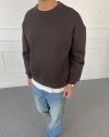 Boxy Fit Şardonlu Sweatshirt Kahve
