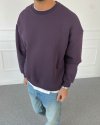 Boxy Fit Şardonlu Sweatshirt Mürdüm