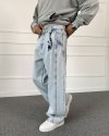 Buz Mavisi Şerit Detaylı Bol Kalıp Baggy Jean