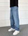 C Nakışlı Mavi Baggy Kalıp Denim Jean Kot Pantolon