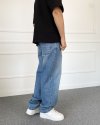 C Nakışlı Mavi Baggy Kalıp Denim Jean Kot Pantolon