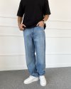 C Nakışlı Mavi Baggy Kalıp Denim Jean Kot Pantolon