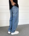C Nakışlı Mavi Baggy Kalıp Denim Jean Kot Pantolon