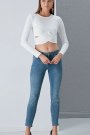 Çapraz Bant Crop Tasarım Kaşkorse Beyaz Bluz