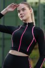Dar Kesim Gap Uzun Kollu Üst Neon Pembe Seritli 368