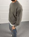 Day Baskılı Yıkamalı Bisiklet Yaka Oversize Sweatshirt Haki