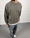 Day Baskılı Yıkamalı Bisiklet Yaka Oversize Sweatshirt Haki