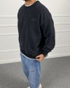 Day Baskılı Yıkamalı Bisiklet Yaka Oversize Sweatshirt Siyah