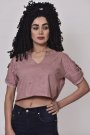 Delikli Tasarım Crop Pudra Tişört