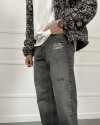 Eskitme Nakışlı Yıkalamalı Regular Kalıp Denim Jean Antrasit