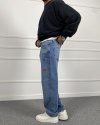 Nakışlı Yıkamalı Regular Kalıp Denim Mavi Jean