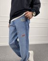 Nakışlı Yıkamalı Regular Kalıp Denim Mavi Jean