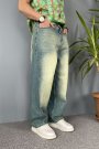 Eskitme Super Baggy Jean Taşlanmış Balon Pantolon