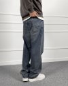 Eskitme Yıkamalı Baggy Bol Kalıp Denim Mavi Jean