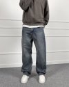 Eskitme Yıkamalı Baggy Bol Kalıp Denim Mavi Jean