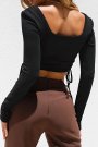 İp Büzgülü Kaşkorse Siyah Crop Bluz