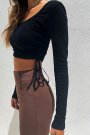 İp Büzgülü Kaşkorse Siyah Crop Bluz