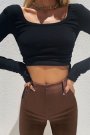 İp Büzgülü Kaşkorse Siyah Crop Bluz