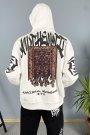 Kilim İşlemeli Oversize Ekru Kapüşonlu Sweatshirt