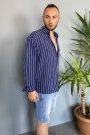 Kırinkıl Kumaş Oversize Yumuşak Dokulu Lacivert Gömlek