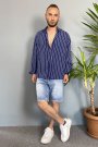 Kırinkıl Kumaş Oversize Yumuşak Dokulu Lacivert Gömlek