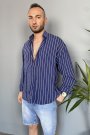 Kırinkıl Kumaş Oversize Yumuşak Dokulu Lacivert Gömlek