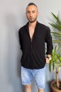 Kırinkıl Kumaş Oversize Yumuşak Dokulu Siyah Gömlek